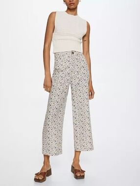 Mango | Linen Floral Wide Leg Pants Size 4